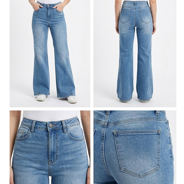 Women's High Rise Wide Leg Light Wash Flare Denim Jeans