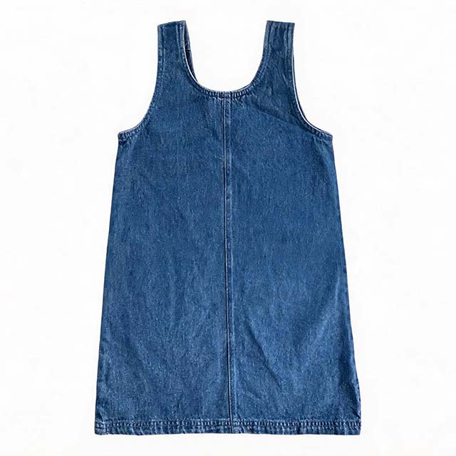Girls Sleeveless Round Neck Embroidered Straight Denim Dress