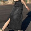 Women's Fashion High Waist Cotton Washed Jean Dress Slim Fit A-Line Long Denim Skirt