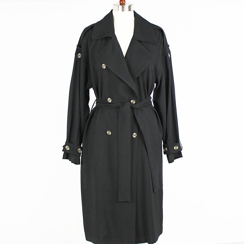 Women Outerwear Windproof Jacket Double-Breasted Long Dust Trench Coat with Waist Belt