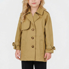 Girls' Cotton MID-Length Loose Windproof Single-Breasted Jacket Trench Coat
