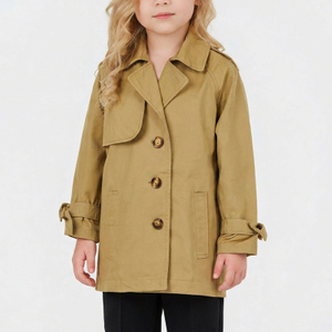 Girls' Cotton MID-Length Loose Windproof Single-Breasted Jacket Trench Coat