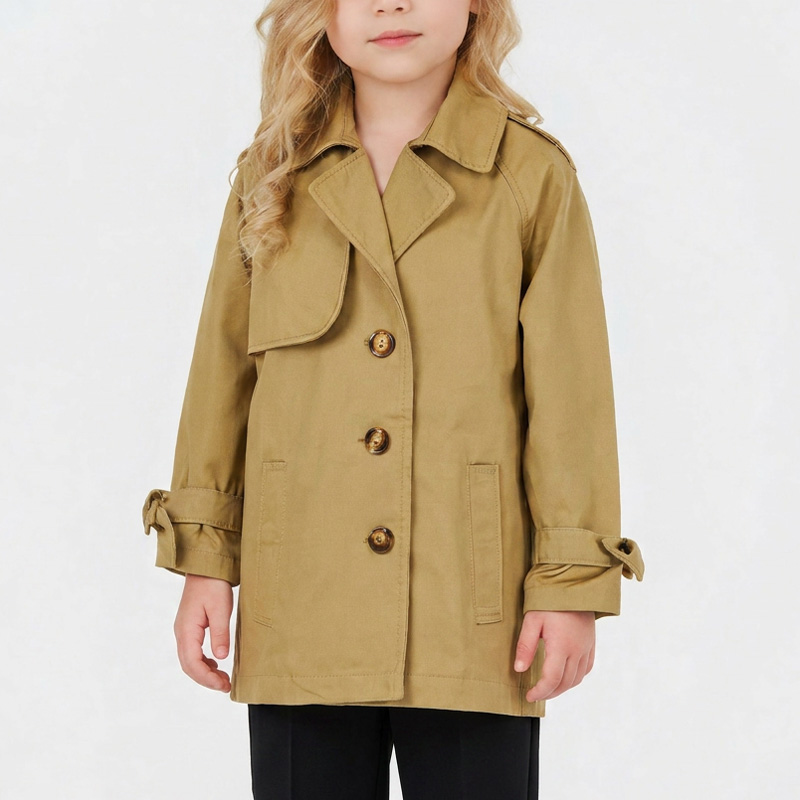 Girls' Cotton MID-Length Loose Windproof Single-Breasted Jacket Trench Coat