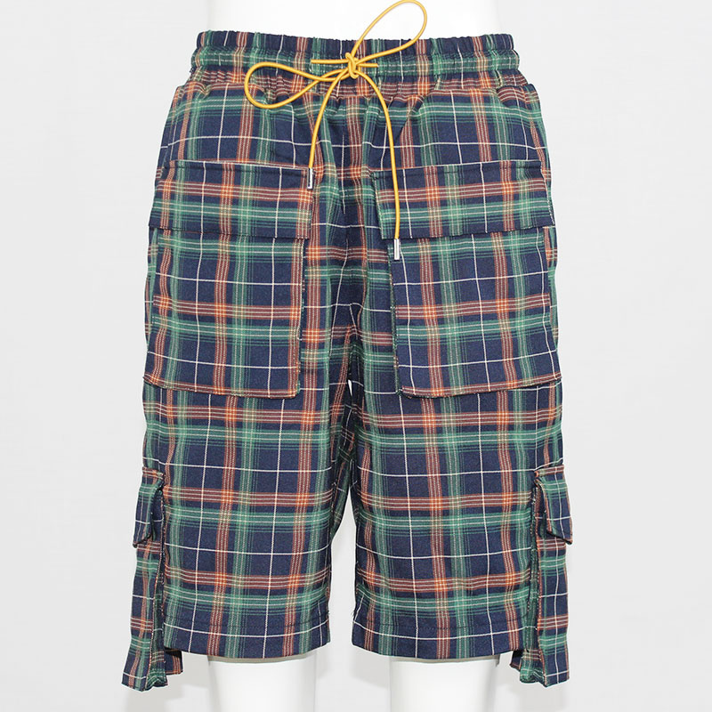 Women's Plaid Elastic Waist Multi-Pocket Bermuda Cargo Shorts