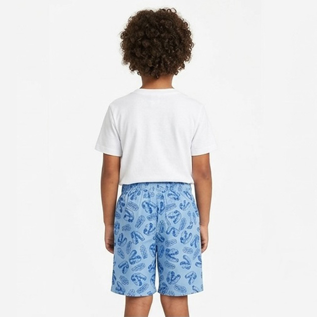 Summer Boys Loose Fit Elastic Waistband Blue Printed Cotton Shorts