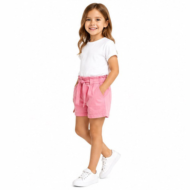 Custom Girls Summer Pink Elastic Waist Casual Cotton Shorts