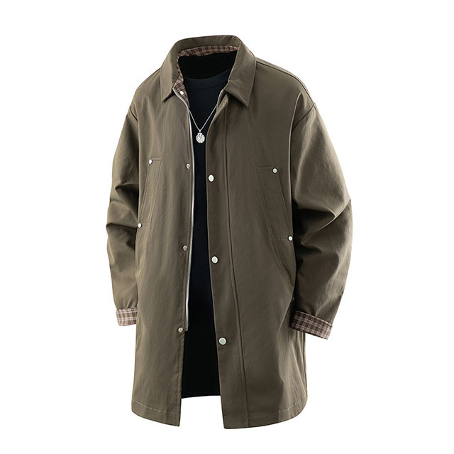 Men's Spring Autumn Oversized MID-Length Casual Solid Color Trench Coat
