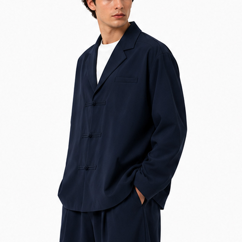 Custom Men Oversized Solid Color Button Knot Casual Blazer Jacket