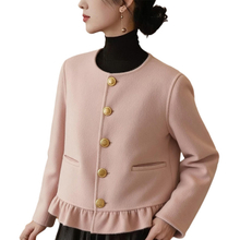 Women's 100% Double Face Cashmere Ruffle Hem Short Jacket