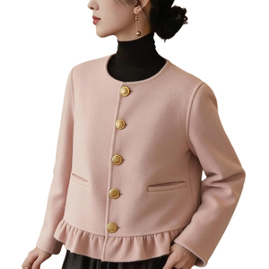 Women's 100% Double Face Cashmere Ruffle Hem Short Jacket