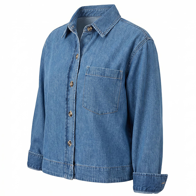 Women's Casual Loose Long Sleeve Button Cotton Denim Blouse