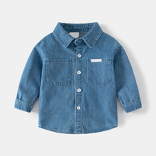 Boy's Casual Versatile Tops Kids Cotton Denim Long Sleeve Lapel Button Shirt