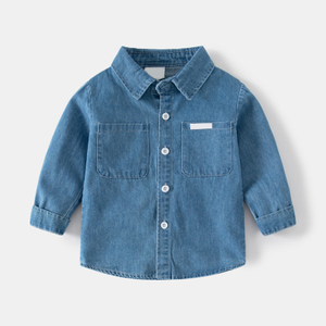 Boy's Casual Versatile Tops Kids Cotton Denim Long Sleeve Lapel Button Shirt