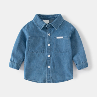 Boy's Casual Versatile Tops Kids Cotton Denim Long Sleeve Lapel Button Shirt