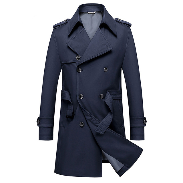 Men's High Quality Spring Autumn MID-Length Double-Breasted Trench Coat with Belt