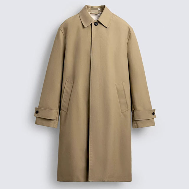 Men's Spring Loose Fit Lapel Solid Color Lined Long Trench Coat