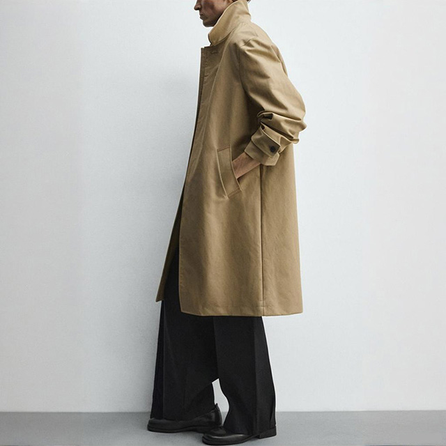 Men's Spring Loose Fit Lapel Solid Color Lined Long Trench Coat