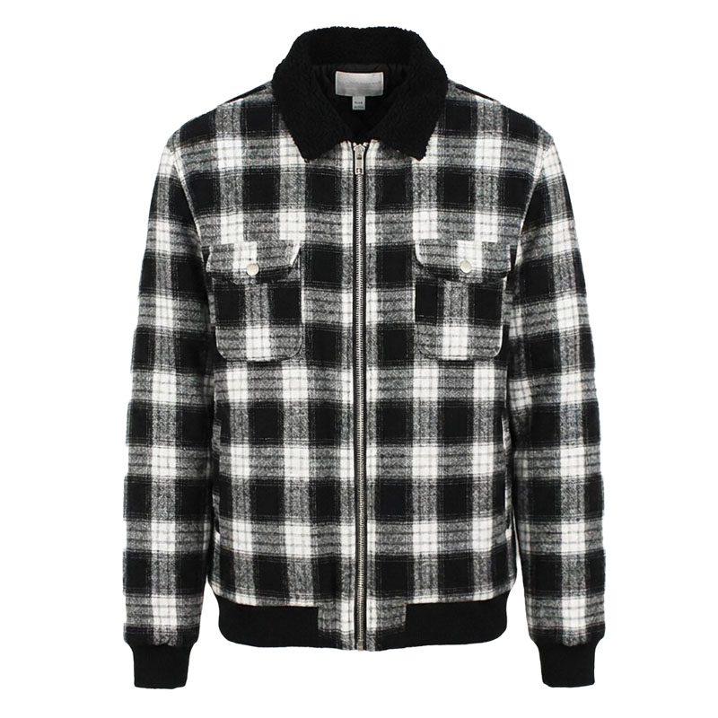 Men's Flannel Plaid Winter Warm Long Sleeve Lapel Padded Coat Jacket