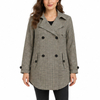 Women's Houndstooth Patchwork Double-Breasted A-Line Loose Fit Trench Coat