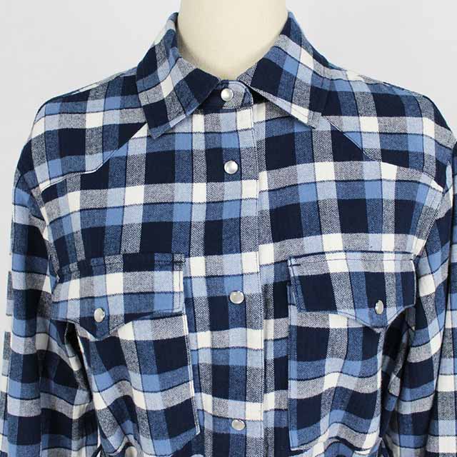 Women's Flannel Long Sleeve Fringed Plaid Shirt with Belt