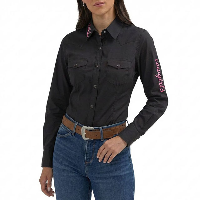 Women Custom Embroidery Cotton Versatile Western Button Shirt