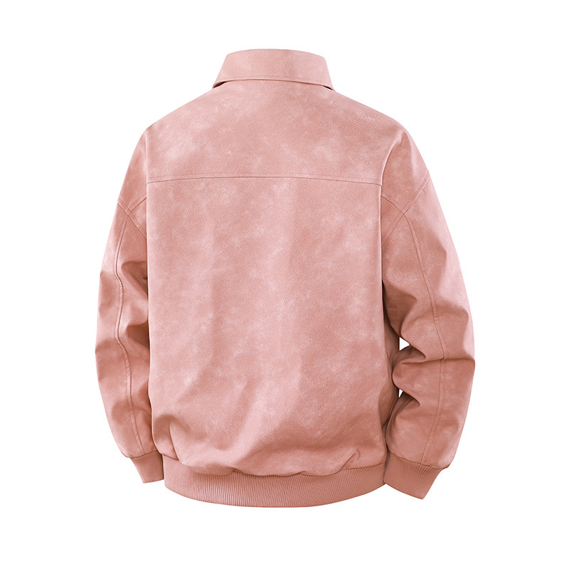 Men's High-Quality Fashion Retro Spring/Autumn Style Lapel Leather Texture Casual Zipper Jacket