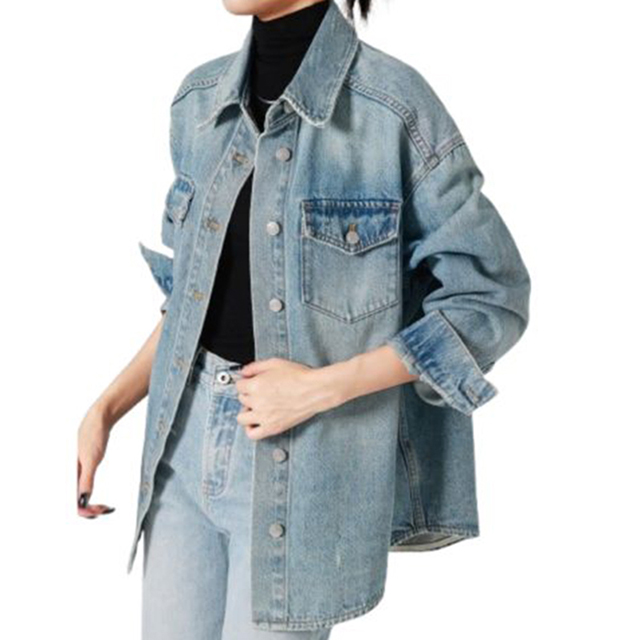 Women Autumn Retro Plus Size Denim Shirt Jacket