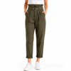 Women's Cotton Ruffle High Rise Cropped Harem Pants with Belt