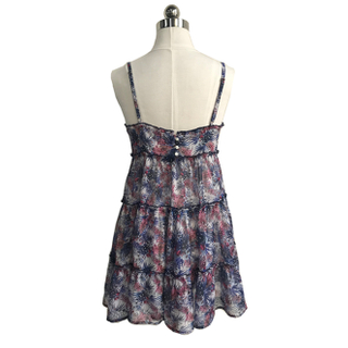 Floral Print Pleated Flared Swing Braces Skirts/ Adjustable Shoulder Straps Dresses