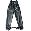  High rise pleated waistband pu leather pencil leg trouser pant trousers in black