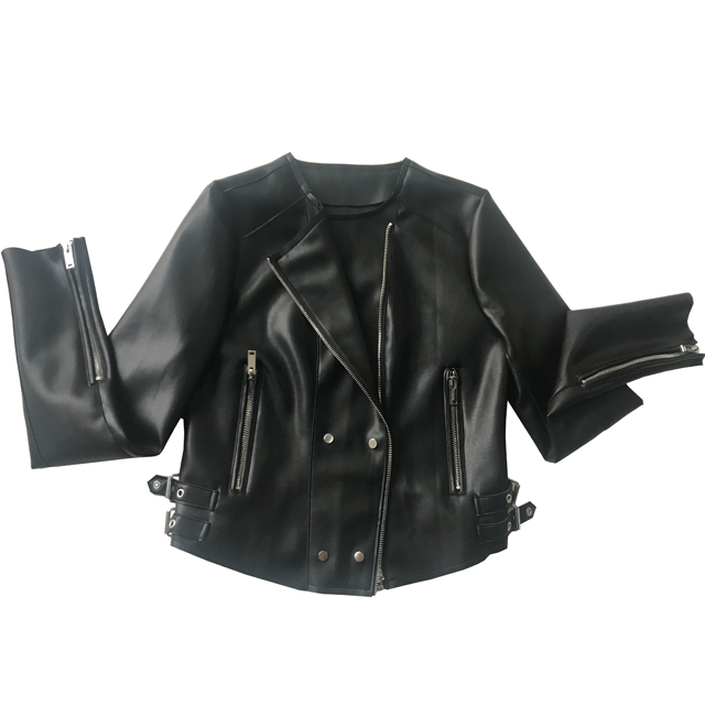black pu jacket with snap buttons