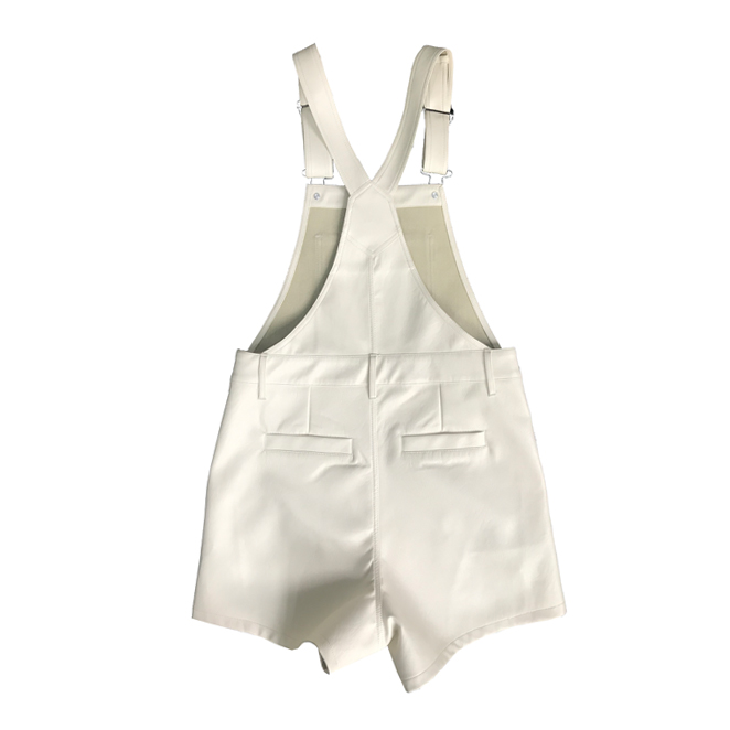 white color pu overall shorts