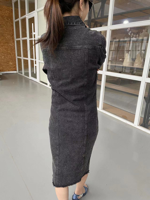 Fashion black jean denim skirt shirt dress