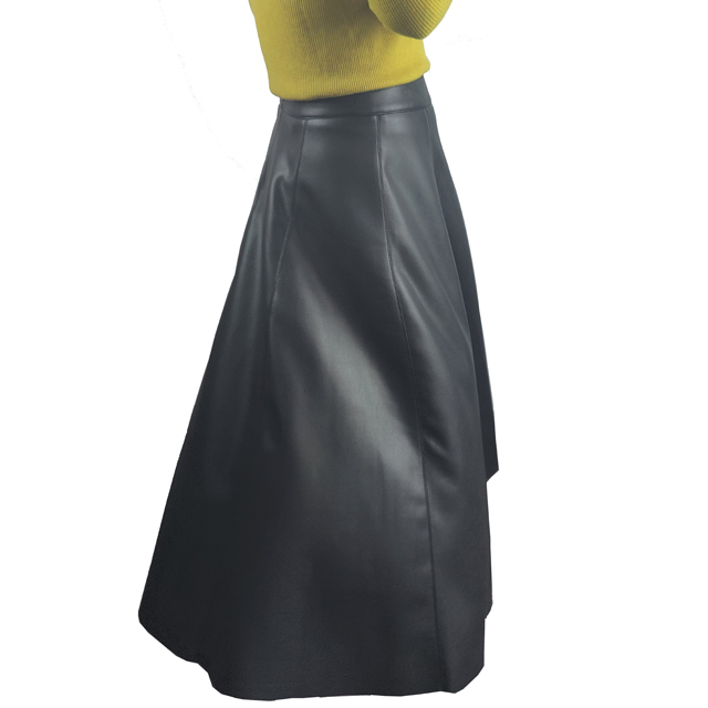 High waist Black color PU dress