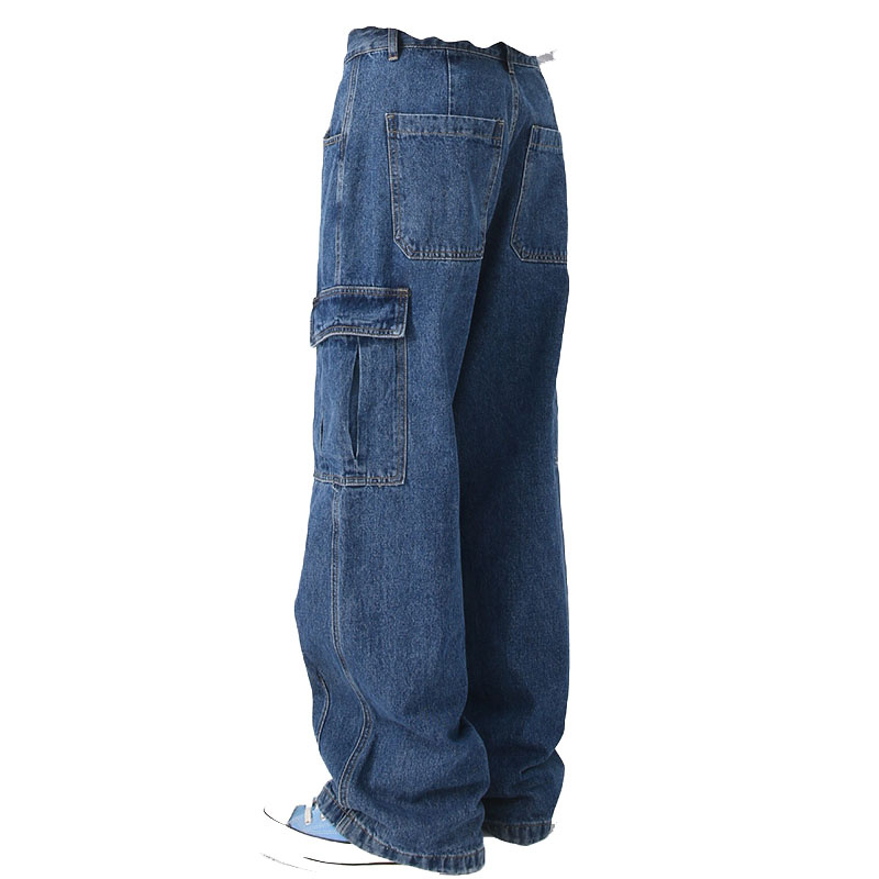 Men's Wholesale Denim Heavy Weight Loose Fit Straight Washed Cargo Baggy Jeans