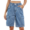 Women's Cotton Denim Washed Summer Casual Cargo Bermuda Shorts
