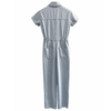 Women Summer Short Sleeve Cotton Denim Street Style Jumpsuit