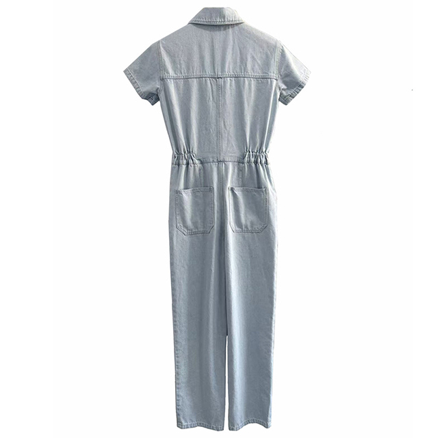 Women Summer Short Sleeve Cotton Denim Street Style Jumpsuit