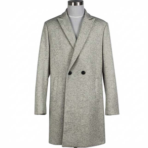 Men's Melange Color Peak Lapel Business Melton Crombie Trench Coat