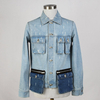 Men's Contrast Color Washed Denim Multi-Pocket Cargo Work Jacket
