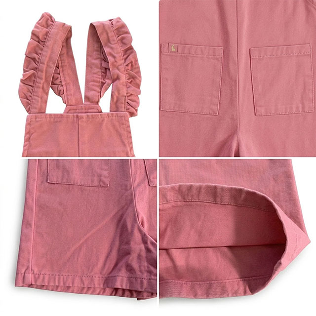 Summer Cotton Girls Shortalls Pink Ruffle Strap Overalls