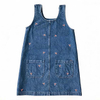 Girls Sleeveless Round Neck Embroidered Straight Denim Dress