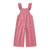 Girls Pink Cotton Ruffle Strap Wide Leg Casual Overalls