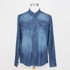 Men's Custom Print Blue Washed Long Sleeve Denim Shirt