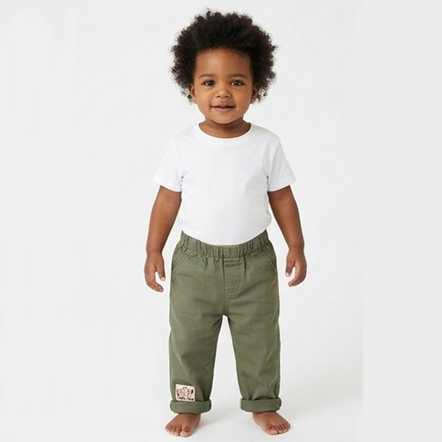 Boys Elastic Waist Outdoor Casual Cotton Twill Cargo Khaki Pants