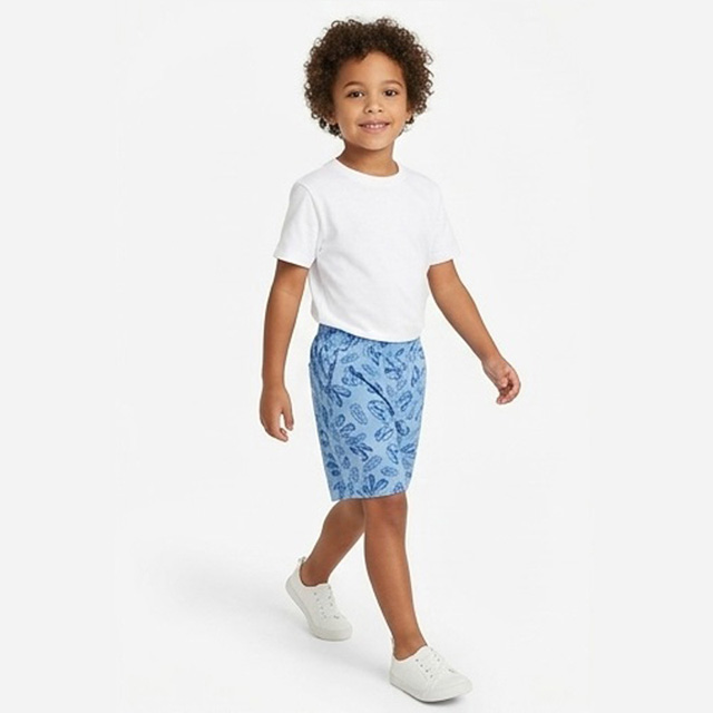 Summer Boys Loose Fit Elastic Waistband Blue Printed Cotton Shorts