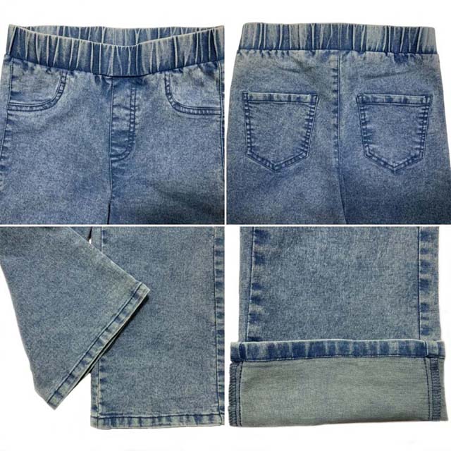 Girls Wash Blue Straight Wide Leg Elastic Waist Denim Jeans