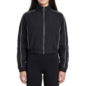 Women's Striped Sports Stand Collar Cropped Zipper Outdoor Running Jacket