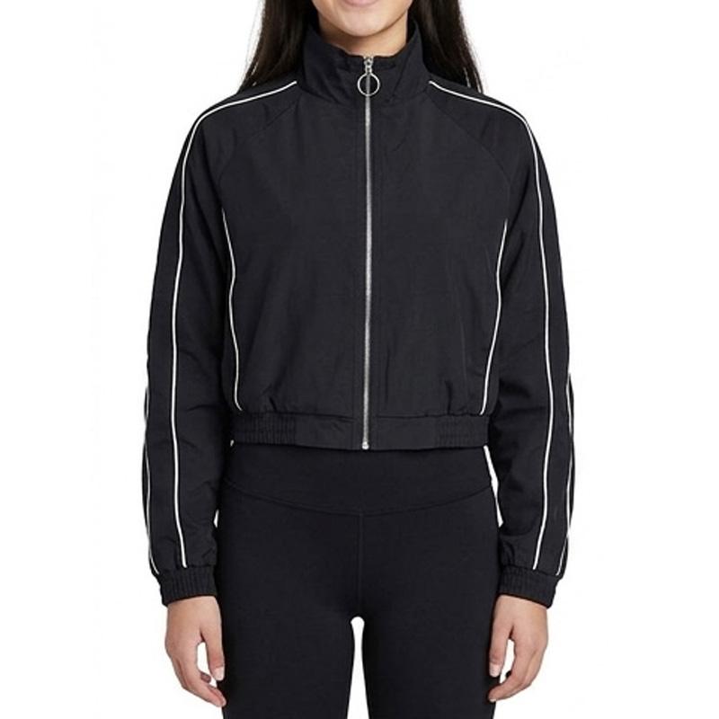 Women's Striped Sports Stand Collar Cropped Zipper Outdoor Running Jacket
