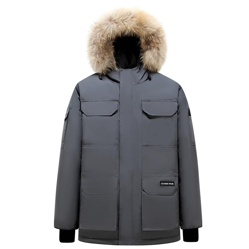 Men's Winter Outdoor Coat Windbreaker Faux Fur Hoody Puffer Duck Down Jacket